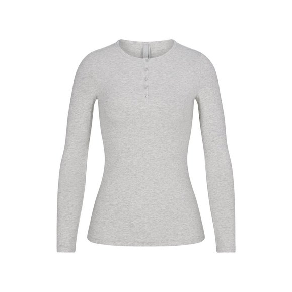 SKIMS Tops - Skims New Vintage Long Sleeve Henley - Light Heather Grey